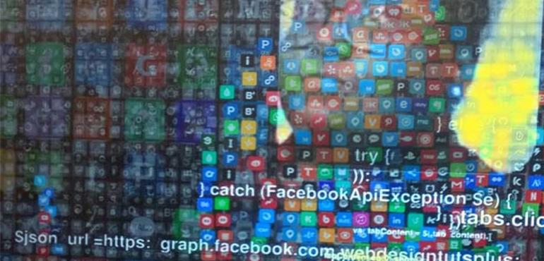 Image description: Visible outline of person against wall of apps Image description: Visible outline of person against wall of apps