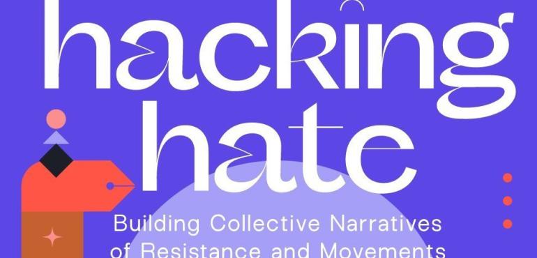 Cover image with text hacking hate on purple