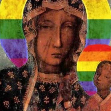 Image description: Disputed image of Virgin Mary with rainbow halo