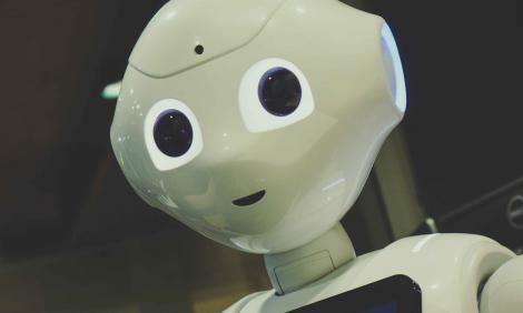 Image description: The curious face of a robot looking back