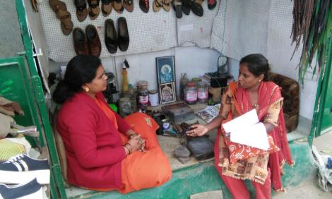 Radha making a research interview.