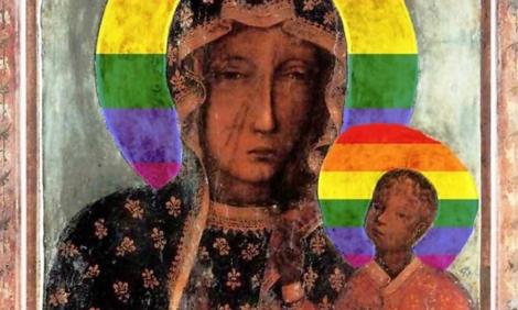 Image description: Disputed image of Virgin Mary with rainbow halo