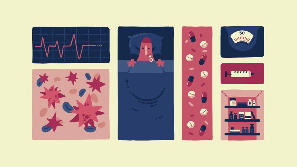 Image description: Panel showing differnet aspects of HIV/AIDS