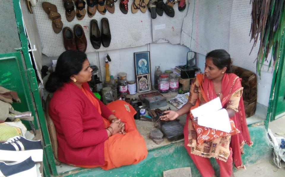 Radha making a research interview.