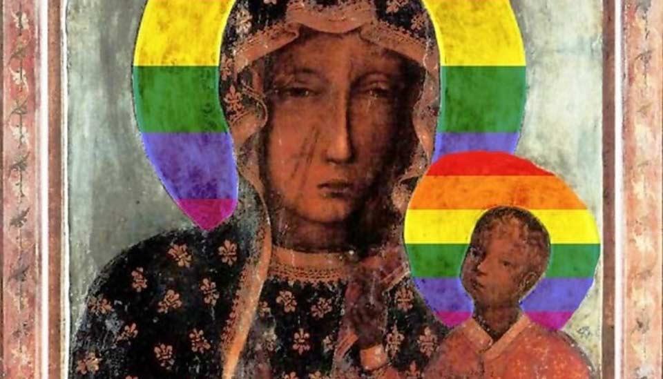 Image description: Disputed image of Virgin Mary with rainbow halo